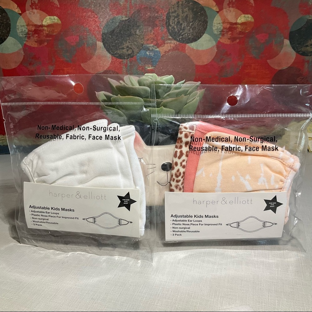 6 Total Harper & Elliot Kids Cotton Face Masks Washable Reusable NEW